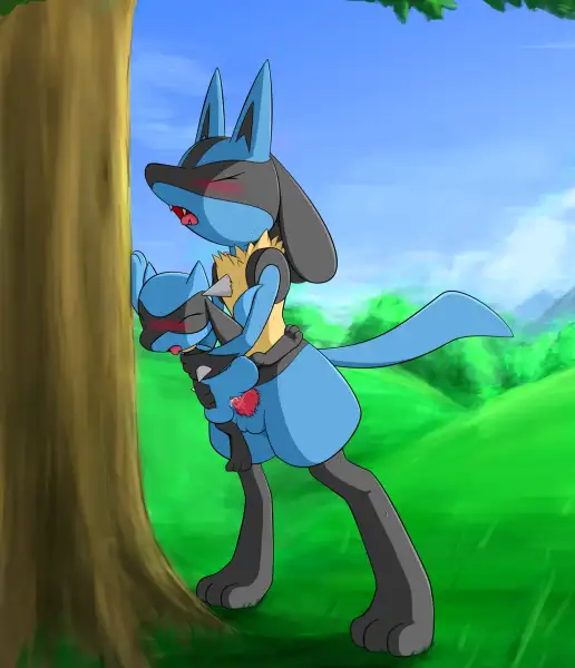 Lucario_x_Riolu_by_dancingchar